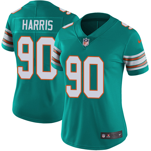 Nike Miami Dolphins 90 Charles Harris Aqua Green Alternate Women Stitched NFL Vapor Untouchable Limited Jersey
